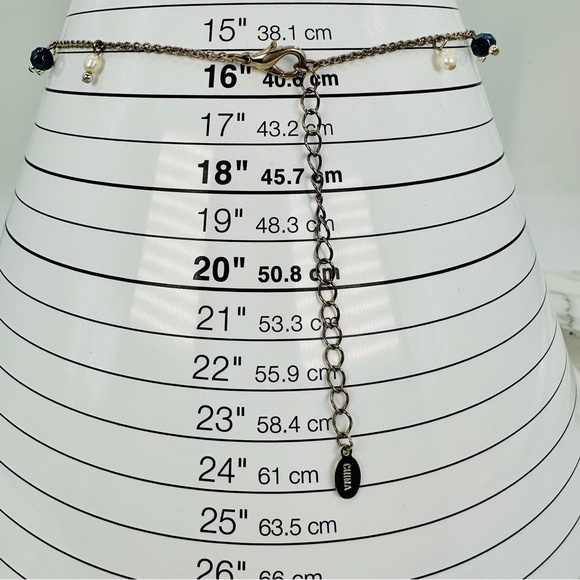 Cookie Lee Black Bead & Freshwater Pearl Necklace Dainty Dangle Black Silver - Picture 7 of 8